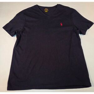 Polo Ralph Lauren Black V-Neck T-Shirt Red Pony Logo Men’s Large
